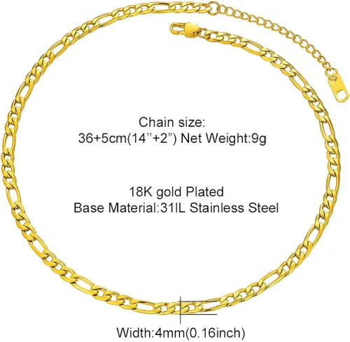 Vista 5 de PROSTEEL 316L Stainless Steel Figaro Chain Necklace for MenWomen, Black18K Real Gold Plated, 4mm to 13mm, 14inch to 30inch, Come Gift Box