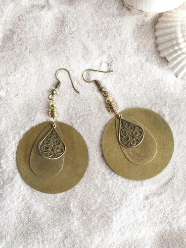 Vista 2 de MINACHI Aretes colgantes estilo hippie, estilo bohemio, vintage, regalo de joyería de verano para mujer, Acero inoxidable, No es una piedra preciosa