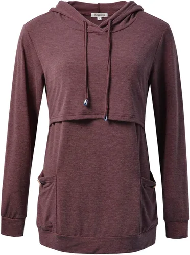 Vista 2 de GINKANA Sudadera con capucha para mujer, manga larga, con botones, decoración con bolsillos, camisas, túnica