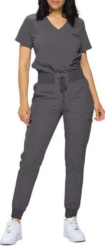 Vista 14 de Monarch Uniforms Slim Fit Stretchy Scrubs Women's Jogger Scrub Set Slim Jogger Scrubs with Tuck-In Top for Women Negro