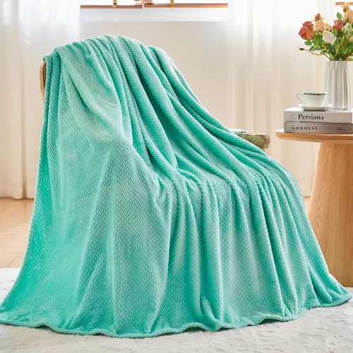Vista 3 de NEWCOSPLAY Manta de Tiro Súper Suave Aqua Franela Sedosa Premium Fleece con Patrón de Hojas Ligera Manta de Cama para Uso en Todas las Estaciones