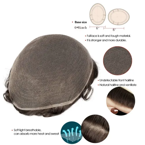 Vista 5 de Amiable Toupee para hombres, cabello humano, encaje francés, sistemas de reemplazo de cabello para hombre, suave blanqueado, frontal, aspecto #1