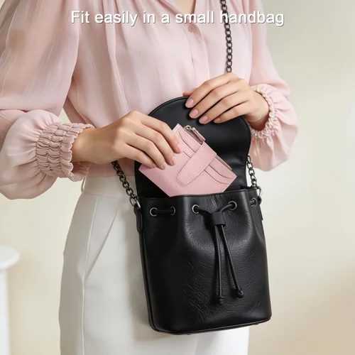 Vista 8 de oscaurt Cartera pequeña para mujer, con bloqueo RFID, plegable, compacta, para tarjetas de crédito, carteras de cuero para mujeres con bolsillo