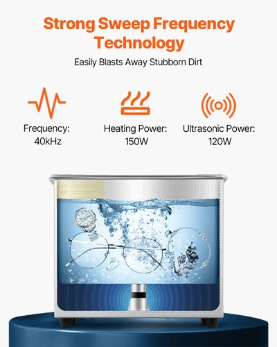 Vista 2 de VEVOR Limpiador Ultrasónico de 3L con Función de Calentamiento, Temporizador Digital y Tanque de Acero Inoxidable, Máquina de Limpieza Ultrasónica