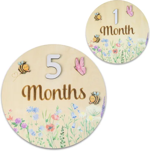 Vista 14 de Tarjetas de hitos mensuales para bebés, discos de hitos mensuales de madera, accesorios de fotografía para recién nacidos para documentar