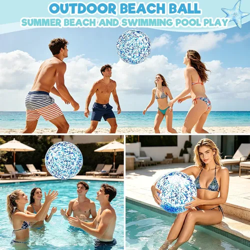 Vista 6 de Paquete de 12 bolas de playa inflables con purpurina a granel, pelota de playa de 16 pulgadas, juguetes para juegos de adultos y niños, decoración