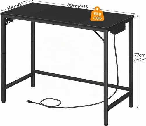 Vista 3 de HOOBRO BB40UDN01 - Escritorio pequeño de 31.5 pulgadas con toma de corriente, mesa de escritura con puertos de carga USB y 3 ganchos para oficina