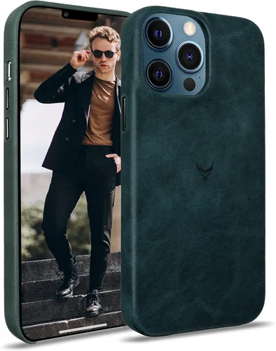 Vista 30 de Funda de piel auténtica, funda de piel antiarañazos de grano completo encerada con aceite, compatible con iPhone 12 Pro Max, a prueba de golpes