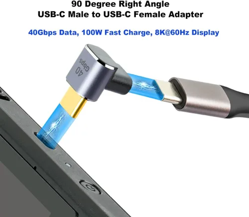 Vista 2 de JOYJOM Paquete de 2 adaptadores de ángulo recto de 90 grados USB-C 4.0 de 40 Gbps PD 100 W 8K 60Hz macho a USB-C hembra, adaptador USB C de 90