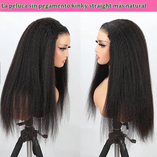 Vista 3 de Domiso Peluca con cierre sin pegamento, pre cortada, 7x5, de encaje, lacio rizado, frontal de encaje, de cabello humano para mujeres, para Sin