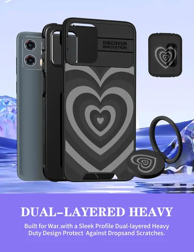 Vista 5 de para Moto G 5G 2023 funda - Cubierta de teléfono linda con corazón para mujeres y niñas, diseño único negro con cubierta deslizante para la cámara