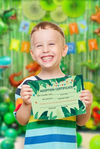 Vista 4 de 1 letrero de dinosaurio y 10 certificados de adopción de dinosaurios, fiesta de adopción, fiesta de cumpleaños para niños, fiesta de clase/021B