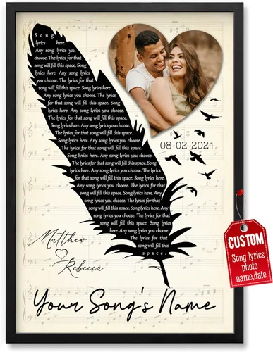 Vista 33 de H-DEWALL Póster personalizado de letras de canciones, regalo de boda único para parejas, personaliza con tus propias fotos, nombres y fecha, sin