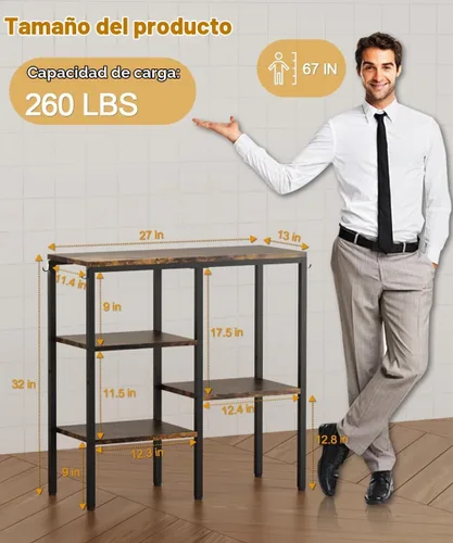 Vista 5 de Soporte de horno microondas de 4 niveles, estación de café ajustable para electrodomésticos pequeños, estante para panadería con 4 ganchos y 7