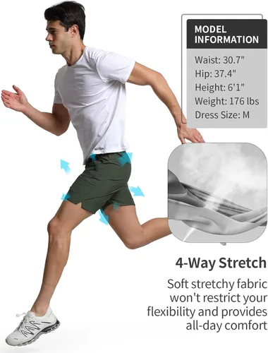 Vista 5 de Men's 5" Linerless Workout Shorts Lightweight Quick Dry Gym Running Sports Athletic Shorts with Zip Pockets