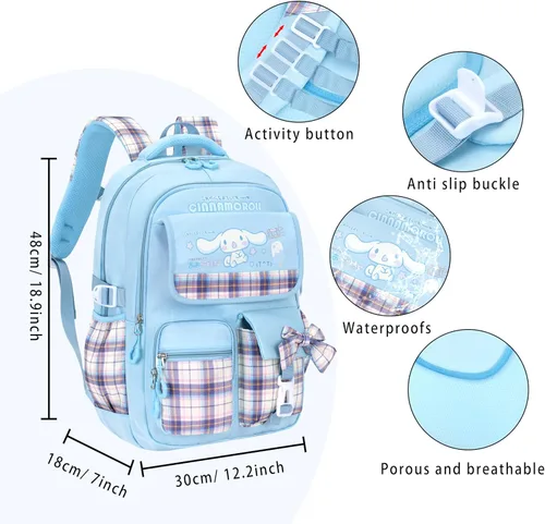 Vista 2 de Roffatide Mochila escolar Kawaii de anime para niñas y niños con 21 accesorios de dibujos animados para estudiantes estéticos para el nuevo