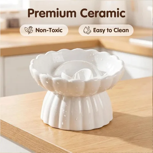 Vista 6 de Comedero lento de cerámica para gatos, cuenco elevado para gatos, antivómitos y bigotes, no tóxico Blanco