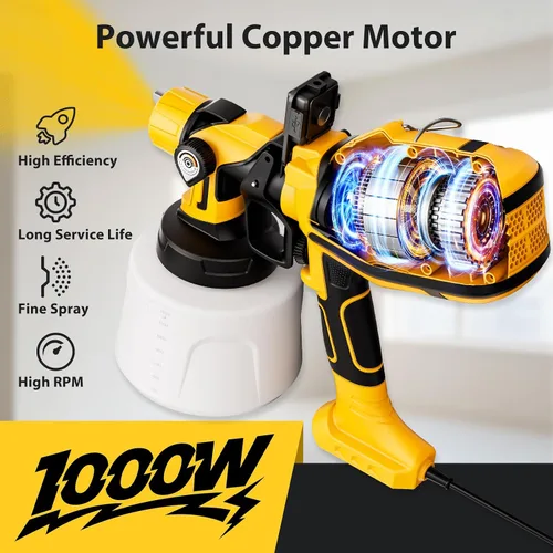 Vista 2 de Pulverizador de Pintura para Pintura de Casa, Pulverizador de Pintura con Potente Motor de Cobre de 1000W, Contenedor de 1400ml (47oz), 6 Boquillas
