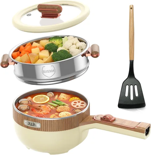 Vista 10 de Olla eléctrica, olla eléctrica portátil de 1.5 L, sartén multifuncional para sopa de filete de ramen con potencia ajustable para dormitorio, hogar