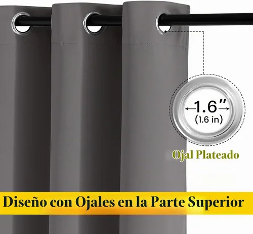 Vista 2 de NICETOWN - Paneles de cortinas opacas de microfibra de triple tejido, ahorro de energía, con aislamiento térmico y ojales, lisos, para sala o Gris