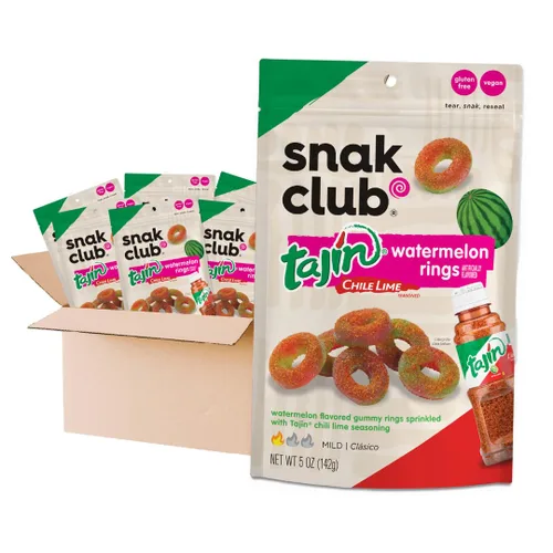 Vista 27 de Snak Club Tajin Anillos de Manzana, Bocadillos Gomosos Dulces y Sabrosos, Tamaño de Aperitivo de 2.5oz, 12