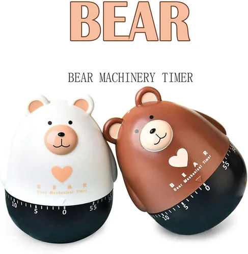 Vista 4 de Encantador oso de dibujos animados temporizadores mecánicos 60 Minutos Maquinaria Cocina Gadget Temporizador de cocina Reloj de alarma fuerte Marrón