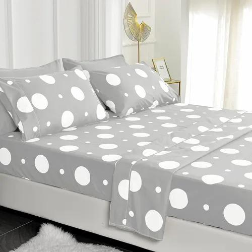Vista 21 de American Home Collection - Juego de sábanas y fundas de almohada estampadas de 6 piezas, con 14 pulgadas de caída; sábanas de microfibra con doble