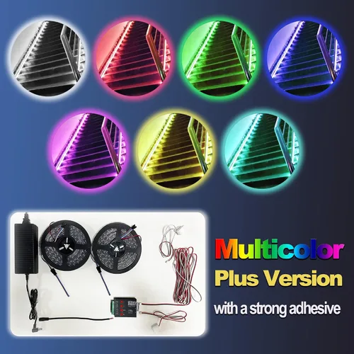 Vista 7 de Luz de escalera de color con sensor bidireccional de agua que fluye, sensor de movimiento, controlador LED, tira de luz flexible de 12 V, 16.4 pies