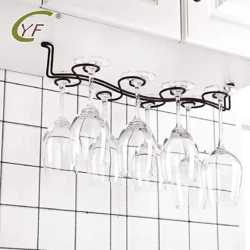 Vista 7 de Soporte para copas de vino para debajo del gabinete, bronce aceitado para 6 tazas, estilo vintage, acero inoxidable, montado en la pared, colgador