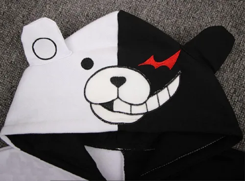 Vista 6 de GK-O Anime Monokuma - Sudadera con capucha de oso blanco y negro, disfraz de anime con cremallera, unisex, uniforme