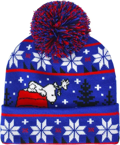 Vista 2 de Snoopy Red House - Gorro de punto de invierno con puño y pompón, color azul, talla única, Azul