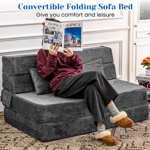 Vista 8 de Cvortll Sofá cama plegable, silla convertible con almohada, sofá plegable de espuma viscoelástica de alta densidad, sofá futón plegable para sala