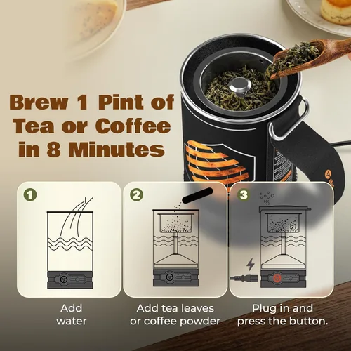Vista 7 de STOKE VOLTAICS Cafetera Percoladora Eléctrica, Hervir Agua y Preparar Té 2-en-1, Cafetera de 3 Tazas, Kit de Té Portátil para Acampar, Viaje