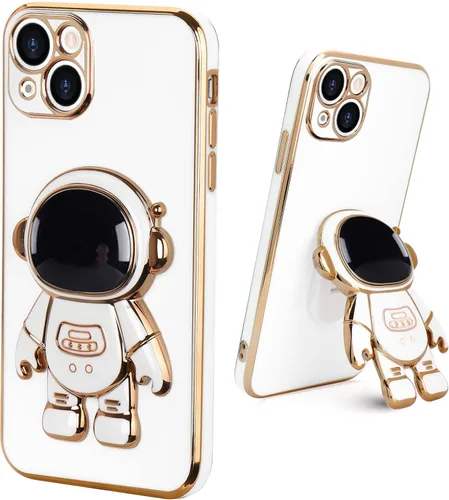 Vista 15 de Pepmune - Funda para iPhone 13 con soporte de astronauta 3D, color negro Luxury Electroplated Soft Silicone Cover with Holder, Lovely 3D Cartoon