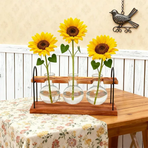 Vista 8 de Terrario para plantas con soporte de madera, el mejor regalo para los amantes de las plantas, estación de propagación con bombillas de vidrio retro
