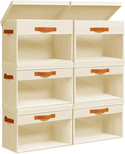Vista 18 de Homsorout Cajas Grandes de Almacenamiento con Tapas - Paquete de 3 Organizadores Plegables Decorativos con Ventanas Transparentes y Asas