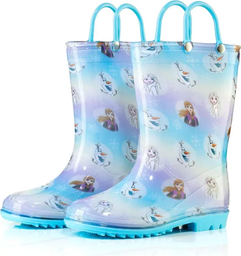 Vista 2 de Disney Frozen 2 Girls' Anna, Elsa & Olaf Waterproof PVC Rain Boots with Easy-On Handles Pink & Purple Toddler & Little Kid Sizes