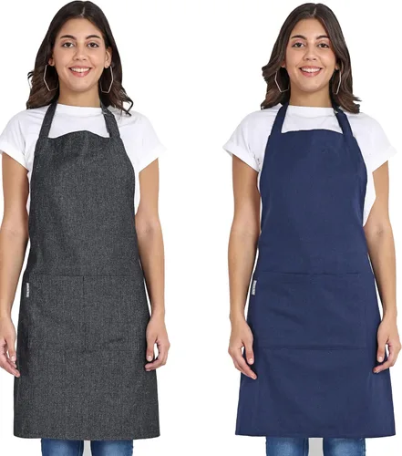 Vista 20 de Delantal de chef, delantal de cocina de algodón reciclado con un cuello ajustable con lazos largos, para cocinar, hornear