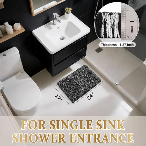 Vista 6 de Yimobra Alfombras de baño en negro y blanco antideslizantes lavables, tapetes de baño ultra suaves y absorbentes de agua, alfombra de ducha suave