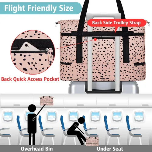 Vista 4 de Gym Bag for Women Weekender Bag with Waterproof Shoe Compartment Sports Travel Duffel 3pcs Set Carry On Overnight Bags for Business Trip Travel Gym