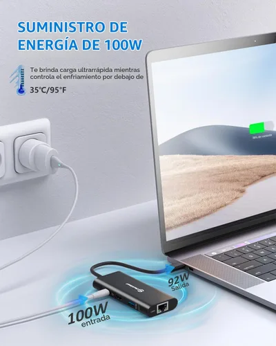 Vista 8 de UtechSmart USB C Hub,Ethernet Multiport 6 in 1 USB C to HDMI Adapter Black Negro