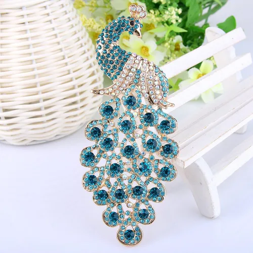Vista 2 de EVER FAITH Broche de cristal austriaco elegante pavo real pájaro animal broche para mujer