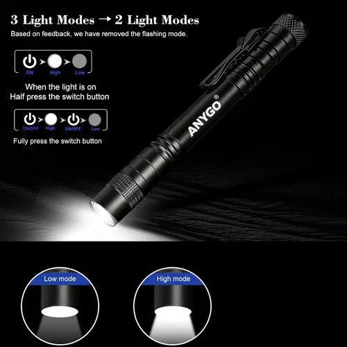 Vista 2 de Linterna recargable para bolígrafo, linterna de bolsillo USB-C de 300 lúmenes con clip 2Mode Mini Flashlight For Inspection, Work, Repair, Small