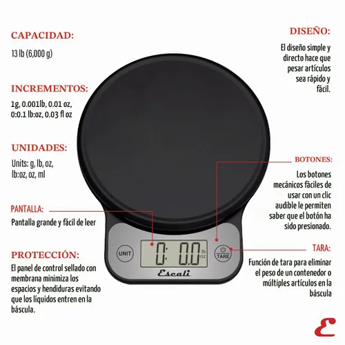 Vista 2 de Escali Telero - Báscula digital de alimentos, báscula de cocina multifuncional, medición precisa de peso y control de porciones, 7.62 x 6.1 x 1.28
