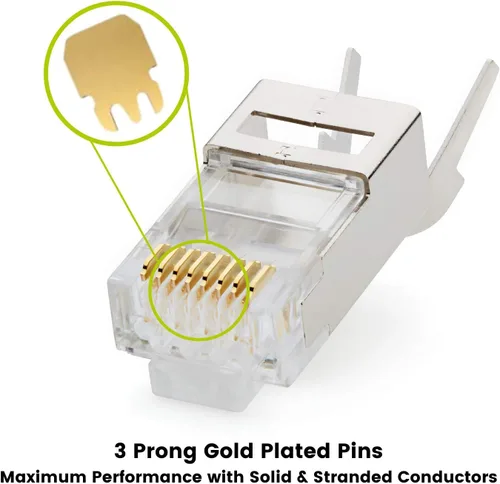 Vista 2 de trueCABLE Cat6/6A RJ45 Pass Through - Enchufes modulares, conector de tierra externo blindado (STP), listado UL, crimpado EZ, chapado en oro, 3