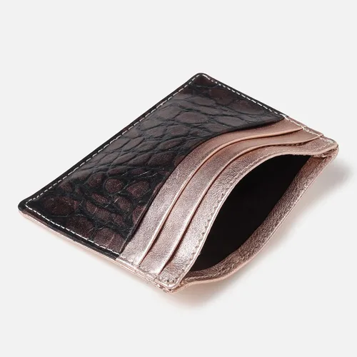 Vista 8 de Tarjetero de cuero genuino para hombres y mujeres, bolso minimalista para tarjetas, carteras para hombre, diseño ultrafino, ideal para viajes