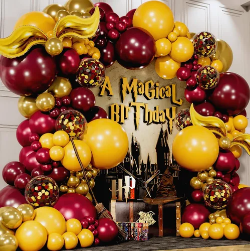 Vista 4 de Kit de arco de guirnalda de globos de mago mágico todo en 1 con snitch adicional para decoraciones de cumpleaños de mago mágico, suministros