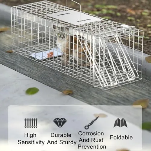 Vista 6 de Jaula de trampa animal humana galvanizada plegable para gatos mapaches ardillas