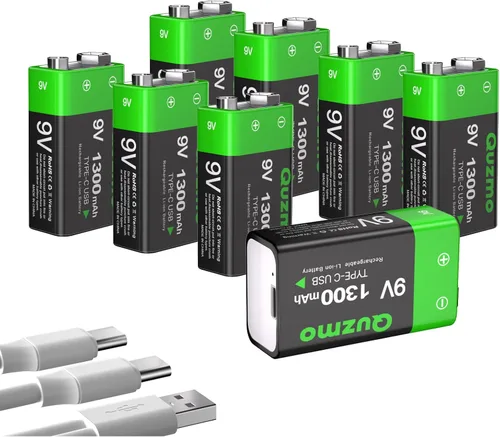 Vista 9 de Paquete de 2 baterías recargables de iones de litio de 9 voltios, 1300 mAh de larga duración, recarga USB-C con cable de carga 2 en 1 para alarmas