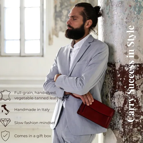 Vista 2 de Time Resistance Bolso de mano de cuero para hombre, organizador de muñeca, maletín hecho a mano en Italia, caja de regalo incluida